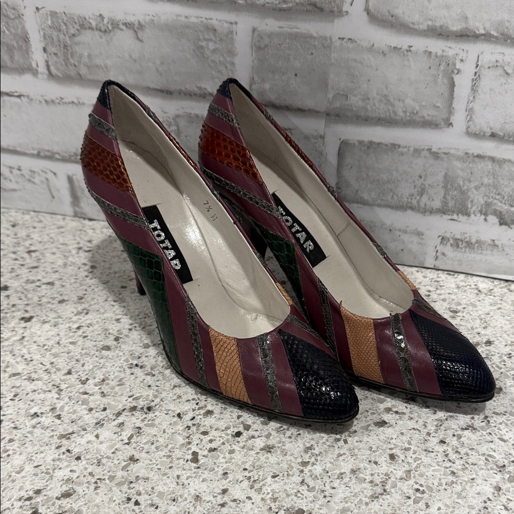 Vintage Totar Patchwork Striped Heels